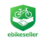 A sheild enclosing an e-bike and two hands shaking - ebike seller logo