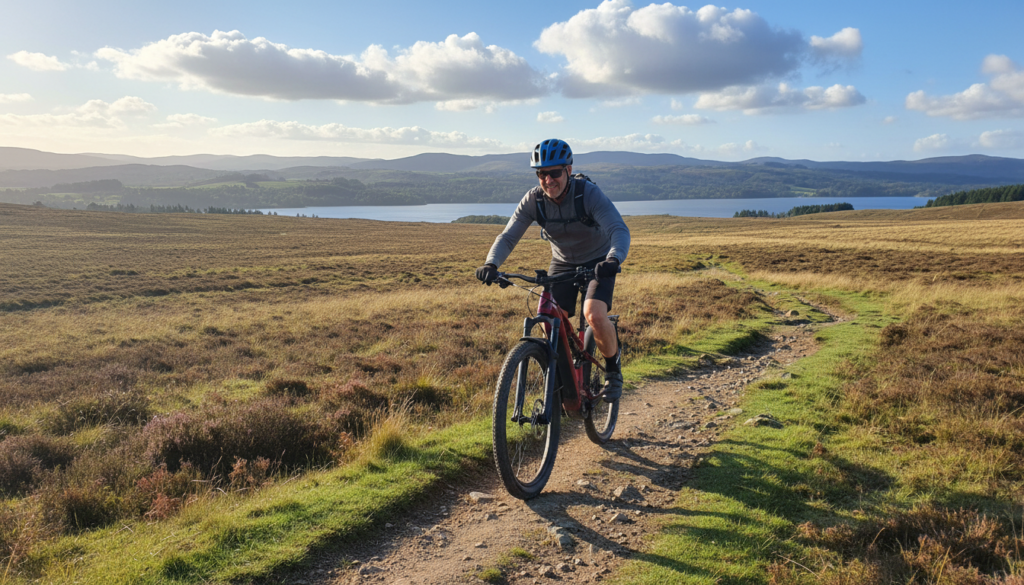 a man riding an e-bike on some moorland single track