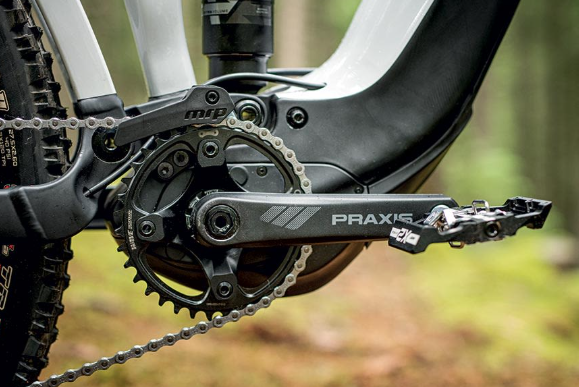 Close-up of a Giant SyncDrive e-bike motor and crank area on a modern electric mountain bike