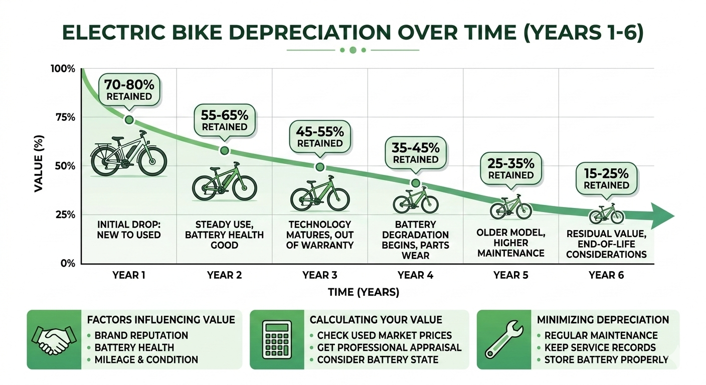 Infographic showing how electric bikes depreciate over time in the UK used market