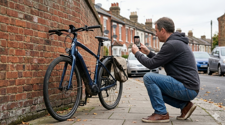 a man photographing a used e-bike to sell in the uk