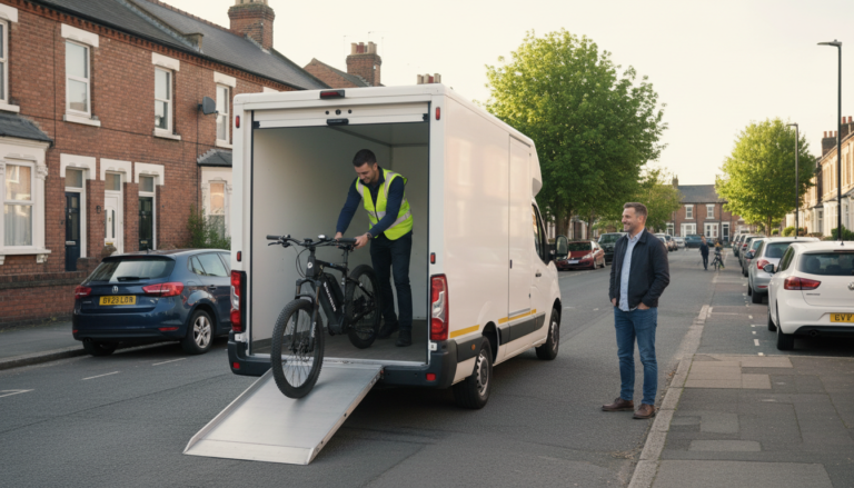 a driver unloading a second-hand e-bike from the back of a van
